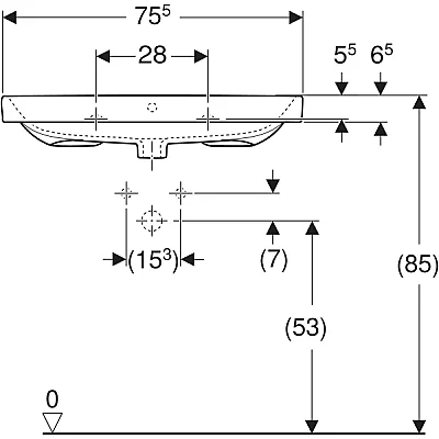 Geberit Geberit Aniara Lavabo: 75.5x48.5cm, Batarya Deliği=Yok, Taşma=Görünür, Simetrik, Beyaz - 510.052.00.5 - 4