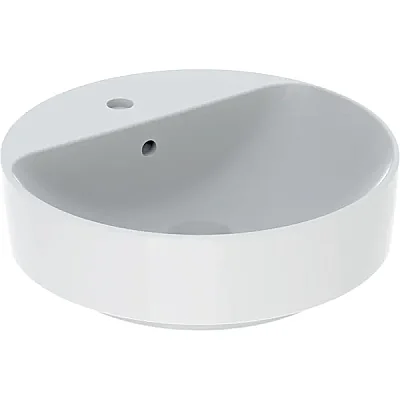 Geberit VariForm Çanak Lavabo, Yuvarlak ve Batarya Banklı, Taşma Delikli, D45 cm - 500.769.01.2 - 1