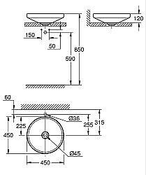 GROHE Airio Yuvarlak Çanak Lavabo 45 cm, Alpine Beyaz - 3995800H - 5