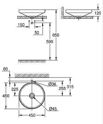 GROHE Airio Yuvarlak Çanak Lavabo 45 cm, Alpine Beyaz - 3995800H - 5