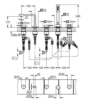 Grohe Allure 5 delikli küvet bataryası - 25221DL1 - 2