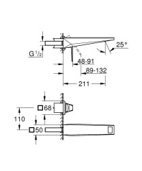 Grohe Allure Brilliant Private Collection 2 delikli Duvardan lavabo bataryası M-Boyut - 29519AL0 - 2
