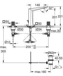 Grohe Allure Brilliant Private Collection 3 Delikli Lavabo Bataryası, 1/2″ L Boyut - 20667000 - 2