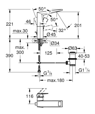 Grohe Allure Brilliant Tek kumandalı lavabo bataryası 1/2