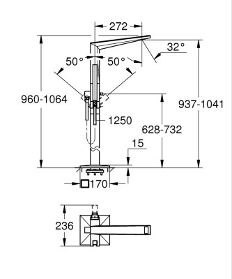 Grohe Allure Brilliant Yerden Küvet Bataryası - 24424000 - 2