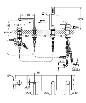 Grohe Allure Dört delikli küvet bataryası - 19316GN1 - 2