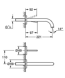 GROHE Atrio 2 Delikli Lavabo Bataryası (L-Boy), Fırçalı Bakır - 29406DL0 - 3