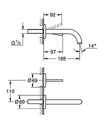 GROHE Atrio 2 Delikli Lavabo Bataryası (M-Boy), Fırçalı Bakır - 29410DL0 - 3