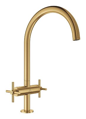 GROHE Atrio İki Kollu Kuğu Borulu Eviye Bataryası (L-Boy), Fırçalı Altın - 30609GN0 - 1