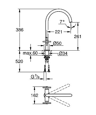 GROHE Atrio Kuğu Borulu Eviye Bataryası, Fırçalı Bakır - 30609DL0 - 2