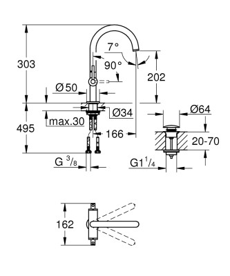 Grohe Atrio Lavabo Bataryası, 1/2″ L-Boyut - 21145DC0 - 2