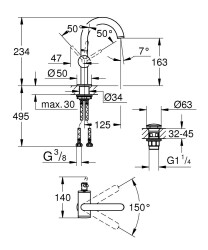 Grohe Atrio Lavabo Bataryası 1/2″ M-Boyut - 24363DA0 - 2