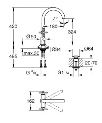 Grohe Atrio Lavabo Bataryası, 1/2″ XL-Boyut - 21149DC0 - 2