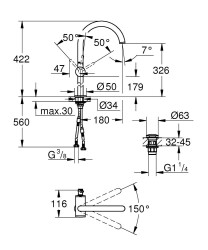 Grohe Atrio Lavabo Bataryası 1/2″ XL-Boyut - 24365DA0 - 2