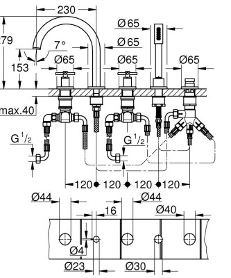 Grohe Atrio New 5 Delikli Küvet Bataryası - 29408DA0 - 2