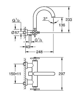 GROHE Atrio New İki Kollu Duvar Tipi Küvet Bataryası, Fırçalı Bakır - 25268DL0 - 2