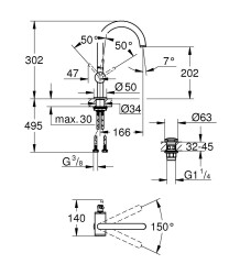 Grohe Atrio Tek kollu lavabo bataryası 1/2″ L-Boyut - 24362GL0 - 2