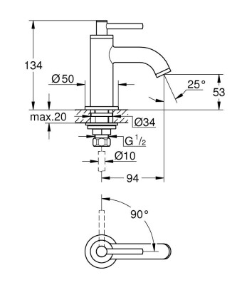 Grohe Atrio Tek su girişli batarya 1/2