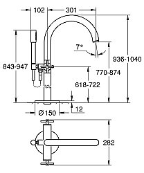GROHE Atrio Yerden Montajlı Küvet Bataryası, İki Kollu, Fırçalı Bakır - 25272DL0 - 3