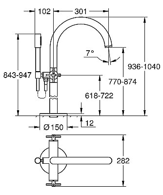 GROHE Atrio Yerden Montajlı Küvet Bataryası, İki Kollu, Fırçalı Bakır - 25272DL0 - 3