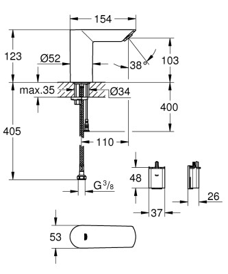 Grohe Bau Cosmopolitan E Fotoselli Lavabo Bataryası - 36452000 - 2