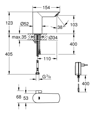 Grohe Bau Cosmopolitan Elektronik Lavabo Bataryası Elektrikli - 36453000 - 2