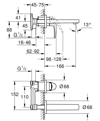 Grohe BauCurve İki delikli lavabo bataryası - 20288000 - 2