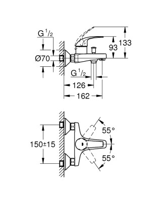 Grohe BauCurve Tek kumandalı banyo bataryası - 23599000 - 2