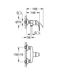 Grohe BauCurve Tek kumandalı duş bataryası - 23631000 - 2