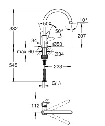 Grohe BauCurve Tek kumandalı eviye bataryası - 31536001 - 2
