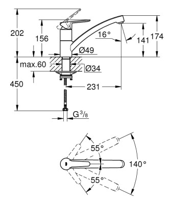 Grohe BauEco Tek kumandalı eviye bataryası - 31680000 - 2