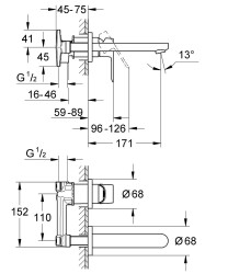 Grohe BauEdge 2 Delikli Duvardan Lavabo Bataryası - 20474000 - 2