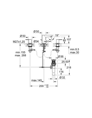 Grohe BauEdge 3 Delikli Lavabo Bataryası - 20197000 - 2