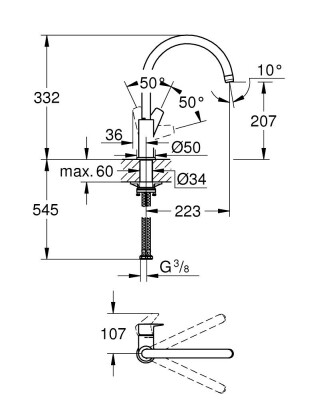 Grohe BauEdge Eviye Bataryası - 31367001 - 2