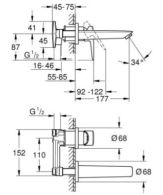 Grohe BauEdge İki delikli lavabo bataryası - 20474001 - 2
