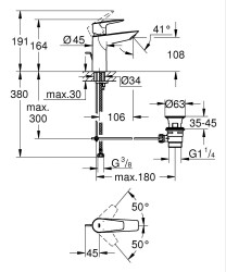 Grohe BauEdge Tek Kumanda Lavabo Bataryası - 23758001 - 2