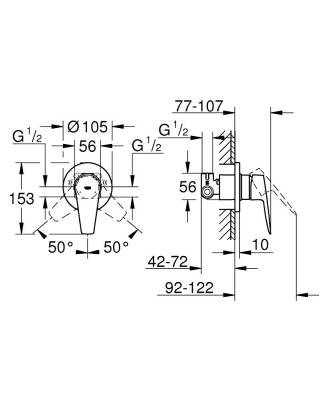 Grohe BauEdge Tek kumandalı duş bataryası - 29040001 - 2