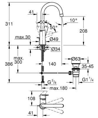 Grohe Bauedge Tek Kumandalı Lavabo Bataryası 1/2″ L-Boyut - 23760001 - 2