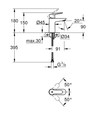 Grohe Bauedge Tek Kumandalı Lavabo Bataryası - 23330000 - 2