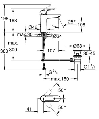 Grohe BauEdge Tek kumandalı lavabo bataryası
M-Boyut - 23822000 - 2