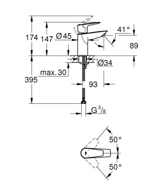 Grohe BauEdge Tek kumandalı lavabo bataryası S-Boyut - 23330001 - 2