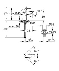 Grohe BauEdge Tek kumandalı lavabo bataryası S-Boyut - 23895001 - 2