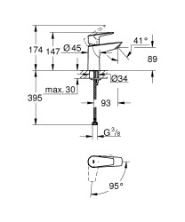 Grohe BauEdge Tek kumandalı lavabo bataryası
S-Boyut - 24193001 - 2