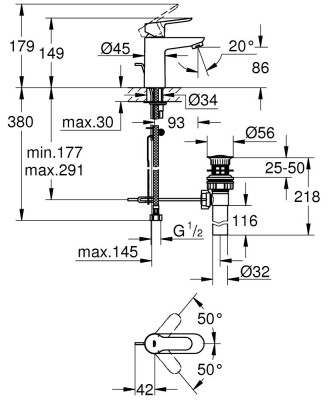 Grohe BauEdge Tek kumandalı lavabo bataryası
S-Boyut - 32819000 - 2