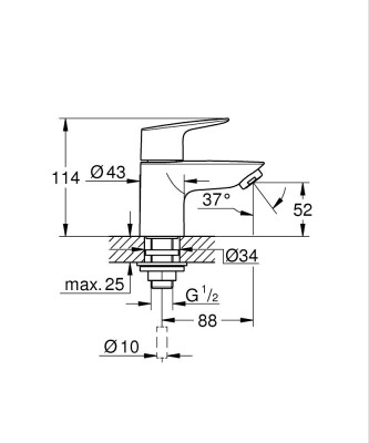 Grohe BauEdge Tek su girişli batarya 1/2