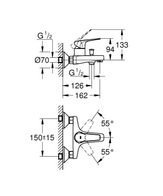 Grohe BauFlow Tek kumandalı banyo bataryası - 23601000 - 2