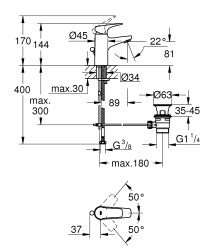 Grohe BauFlow Tek kumandalı lavabo bataryası S-Boyut - 23751000 - 2
