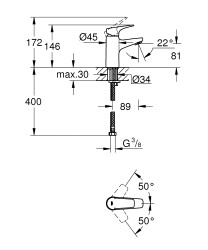 Grohe BauFlow Tek kumandalı lavabo bataryası S-Boyut - 23752000 - 2