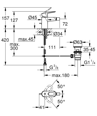 Grohe BauLoop Tek kumandalı bide bataryası - 23338000 - 2