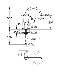 Grohe BauLoop Tek kumandalı eviye bataryası - 31368000 - 2